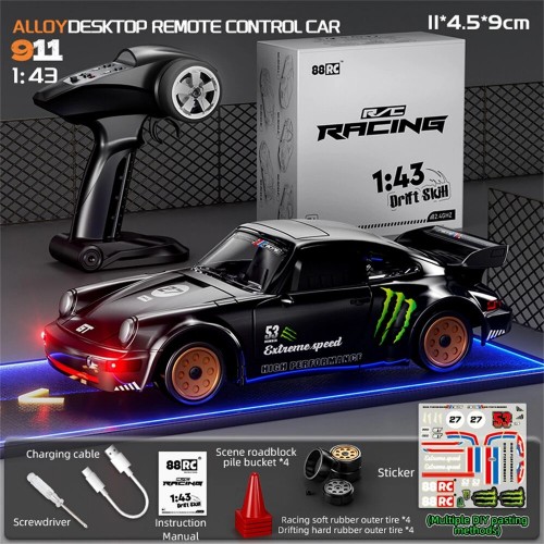 88RC 911 RTR 1/43 2.4G 4WD Drift RC Car Gyro Alloy Body Shell Desktop Full Proportional Mini Race LED Light Radio Control High-Speed Motor On-Road Racing Vehicle Model Boys Gifts Toys - Multicolor 88RC 911 RTR 1/43 2.4G 4WD Drift RC Car Gyro Alloy Body Shell Desktop Full Proportional Mini Race LED Light Radio Control High-Speed Motor On-Road Racing Vehicle Model Boys Gifts Toys - Multicolor