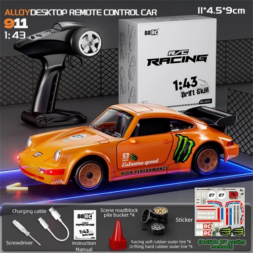 88RC 911 RTR 1/43 2.4G 4WD Drift RC Car Gyro Alloy Body Shell Desktop Full Proportional Mini Race LED Light Radio Control High-Speed Motor On-Road Racing Vehicle Model Boys Gifts Toys - Multicolor 88RC 911 RTR 1/43 2.4G 4WD Drift RC Car Gyro Alloy Body Shell Desktop Full Proportional Mini Race LED Light Radio Control High-Speed Motor On-Road Racing Vehicle Model Boys Gifts Toys - Multicolor