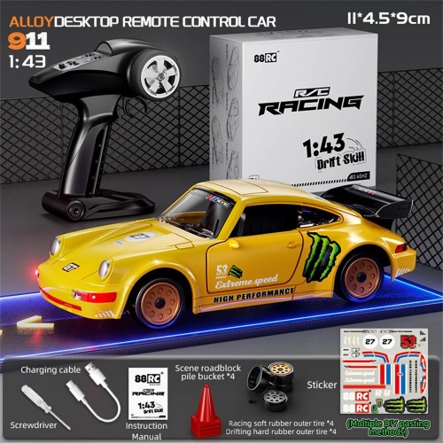88RC 911 RTR 1/43 2.4G 4WD Drift RC Car Gyro Alloy Body Shell Desktop Full Proportional Mini Race LED Light Radio Control High-Speed Motor On-Road Racing Vehicle Model Boys Gifts Toys - Multicolor 88RC 911 RTR 1/43 2.4G 4WD Drift RC Car Gyro Alloy Body Shell Desktop Full Proportional Mini Race LED Light Radio Control High-Speed Motor On-Road Racing Vehicle Model Boys Gifts Toys - Multicolor