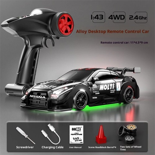 88RC RC43-G1/G2 1/43 4WD Drift RC Car with Gyro & Alloy Body – RTR Mini Racing Car (18km/h, LED Lights)