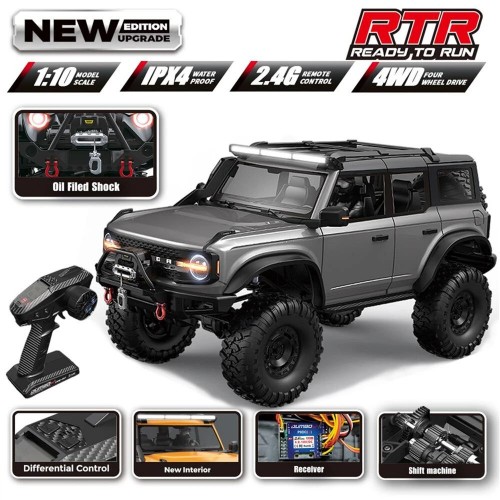 HB Toys RTR R1004-1 Upgraded Version 1/10 2.4G 4WD RC Car with Winch Differential Lock Full Proportional Rock Crawler LED Light 2 Speed Off-Road Climbing Truck Vehicles Models Toys - Blue Upgraded Version