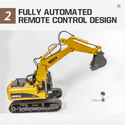 Huina 1535 1:14 Alloy RC Excavator – 15CH Metal Engineering Digger Truck with 2.4GHz Remote Control