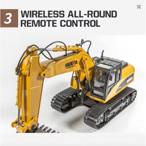 Huina 1535 1:14 Alloy RC Excavator – 15CH Metal Engineering Digger Truck with 2.4GHz Remote Control