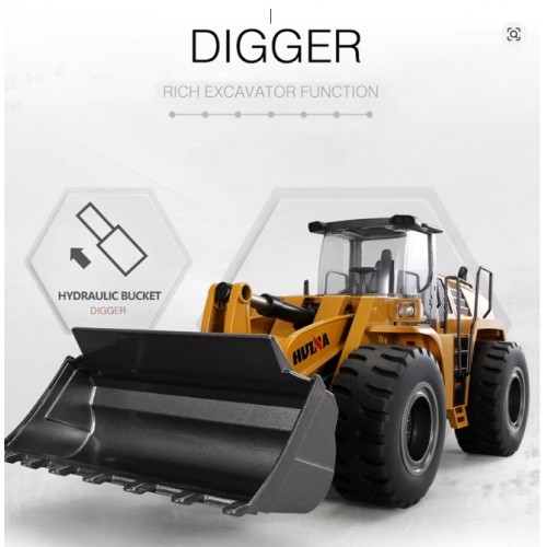 HUINA 1583 1/14 22 Channel Alloy Remote Control Loader Car Simulation Bulldozer Engineering Vehicle Toys