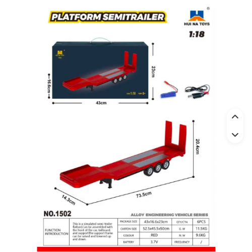 Huina 1502 RC Trailer – 1/18 Scale Platform Semi Trailer