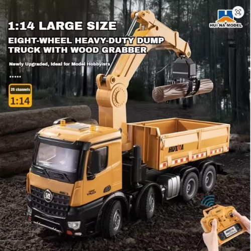 Huina 1538 RC Dump Truck 1:14 26CH Alloy Remote Control Grabing Wood Crane Construction Engineering Vehicle Model 