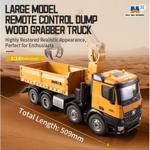 Huina 1538 RC Dump Truck 1:14 26CH Alloy Remote Control Grabing Wood Crane Construction Engineering Vehicle Model 