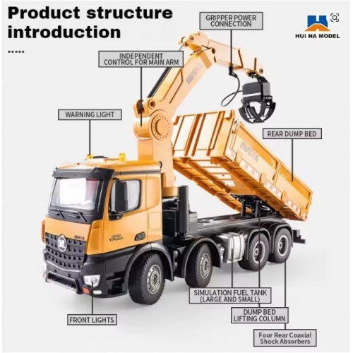 Huina 1538 RC Dump Truck 1:14 26CH Alloy Remote Control Grabing Wood Crane Construction Engineering Vehicle Model 