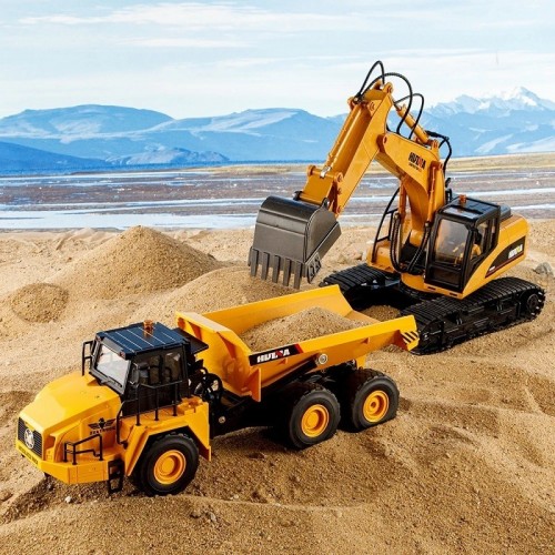 Huina 1553 Rc Excavator Huina 1/16 11CH 2.4G Electric Sound and Light Alloy Metal Dump Car RC Die-cast Truck Remote Control Toys