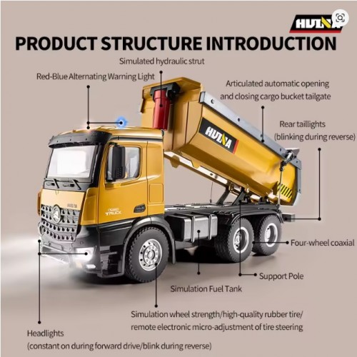 HuiNa 1573 1/14 RC Truck 10 Channel 2.4G Remote Control Loader Truck Engineering Vehicle RC Toy 