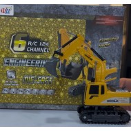 2.4Ghz Remote Control Excavator Toy For 6-12 Yr Boys, Best Birthday Gifts For Kids Rc Construction Toys With Metal Shovel, Lights, Sounds
