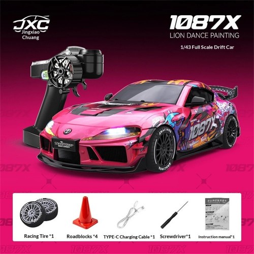 JXC SP4301 Official Licensed for Supra RTR 1/43 2.4G 4WD Drift RC Car with Gyro Full Proportional Remote Control Mini Race LED Light High-Speed Motor On-Road Racing Vehicle Model Boys Gifts Toys - Red