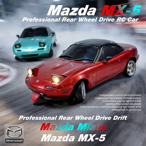  LDRC 1804 RTR 1/18 2.4G RWD RC Car Drift for Mazda MX-5 Miata NA Gyro LED Light Official Licensed On-Road Full Proportional Remote Control Racing Vehicles Models Toys - Cyan