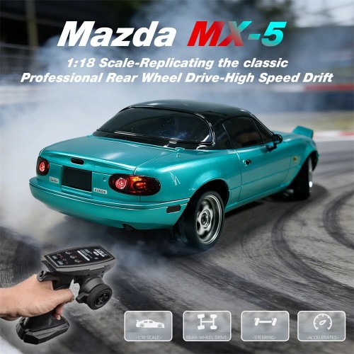  LDRC 1804 RTR 1/18 2.4G RWD RC Car Drift for Mazda MX-5 Miata NA Gyro LED Light Official Licensed On-Road Full Proportional Remote Control Racing Vehicles Models Toys - Cyan