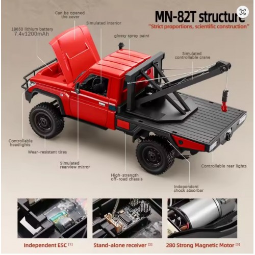 MNRC MN-82T simulation full ratio 1:12 pickup truck rescue trailer model four-wheel drive off-road RC 
