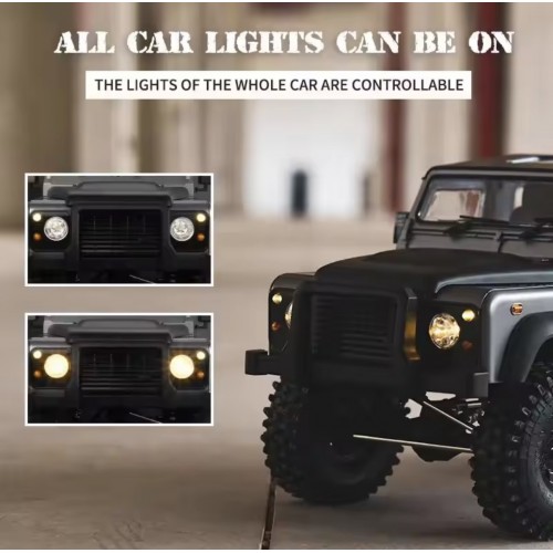 MNRC MN999 1/10 Scale 4WD Land Rover Defender RC Rock Crawler RTR – LED Lights & Metal Shocks (Gray)
