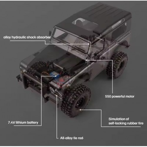 MNRC MN999 1/10 Scale 4WD Land Rover Defender RC Rock Crawler RTR – LED Lights & Metal Shocks (Gray)