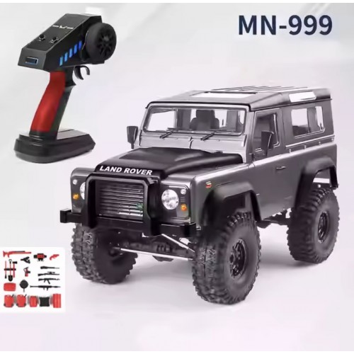 MNRC MN999 1/10 Scale 4WD Land Rover Defender RC Rock Crawler RTR – LED Lights & Metal Shocks (Gray)