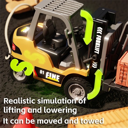 TRASPED HG4-243 RTR 1/64 2.4G Mini RC Car Alloy Forklift Support App Remote Controlled LED Light Sound Engineering Vehicle Desktop Toys Model Collection Gift For Boys - Yellow