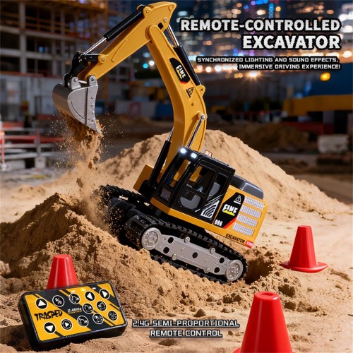 TRASPED HG4-301 RTR 1/64 2.4G Mini RC Excavator Alloy Bucket 270 °Rotation Support App Remote Controlled LED Light Sound Engineering Vehicles Two Speed Desktop Toys Model Collection Gift For Boys - Yellow