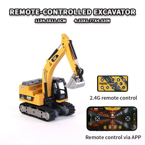 TRASPED HG4-301 RTR 1/64 2.4G Mini RC Excavator Alloy Bucket 270 °Rotation Support App Remote Controlled LED Light Sound Engineering Vehicles Two Speed Desktop Toys Model Collection Gift For Boys - Yellow