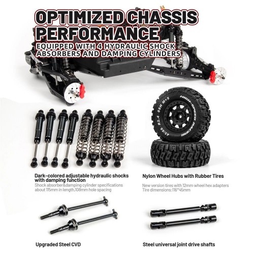 UDIRC UD1002P 1/10 2.4G 4WD 65km/h Brushless RC Car Desert Off-Road Short Course Truck with ESP Gyro Rear Straight Bridge Hobbywing ESC Three Diffs Oil Shock LED Light Vehicles Models Toys - Red