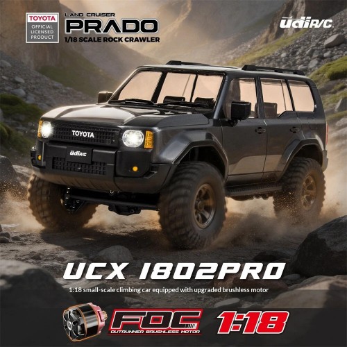 UDIRC UCX1802PRO RTR 1/18 2.4G 4WD Brushless RC Car for TOYOTA Land Cruiser Prado LC250 Official Licensed Rock Crawler Off-Road Climbing Truck LED Light Metal Gears Vehicles Models Toys 