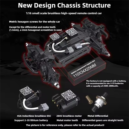 UDIRC 1610 PRO RTR 1/16 2.4G 4WD 65km/h Brushless RC Car LED Light Full Proportional Off-Road Climbing Truck High Speed Large Foot Remote Control Vehicles Models Oil Filled Shocks Metal Dogbone Toys - Red