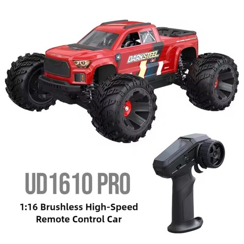 UDIRC 1610 PRO RTR 1/16 2.4G 4WD 65km/h Brushless RC Car LED Light Full Proportional Off-Road Climbing Truck High Speed Large Foot Remote Control Vehicles Models Oil Filled Shocks Metal Dogbone Toys - Red