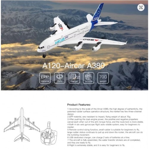 WLtoys XK A120 RC Plane 3CH 2.4G A380 EPP RTF Aircraft 200m Range