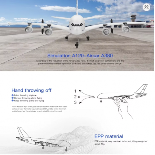 WLtoys XK A120 RC Plane 3CH 2.4G A380 EPP RTF Aircraft 200m Range