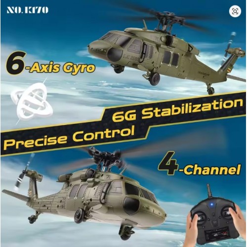 WLtoys K170 Brushless 4-CH RC Helicopter,Full-Scale UH60L Black Hawk,6-Axis Gyroscope, One Key Take-Off/Landing with 1 Batteries