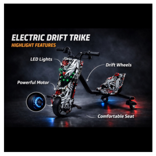 Electric Drift Trike Scooter with LED Lights – Powerful Motor Drift Scooter for Kids & Adults