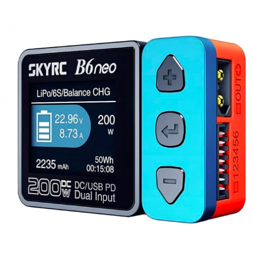 SKYRC B6Neo: Balance Lipo Battery Charger for 1S-6S Lipo/Li-Ion/LiHV, 1-15S NiMH/NiCd - DC 200W, PD 80W, Smart Battery Charger, Discharger and Storage (Blue-Red)