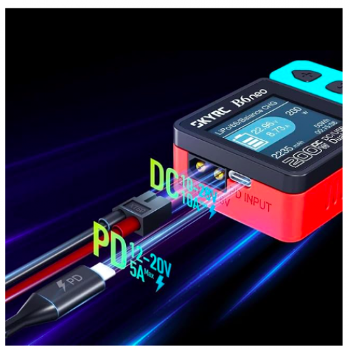 SKYRC B6Neo: Balance Lipo Battery Charger for 1S-6S Lipo/Li-Ion/LiHV, 1-15S NiMH/NiCd - DC 200W, PD 80W, Smart Battery Charger, Discharger and Storage (Blue-Red)