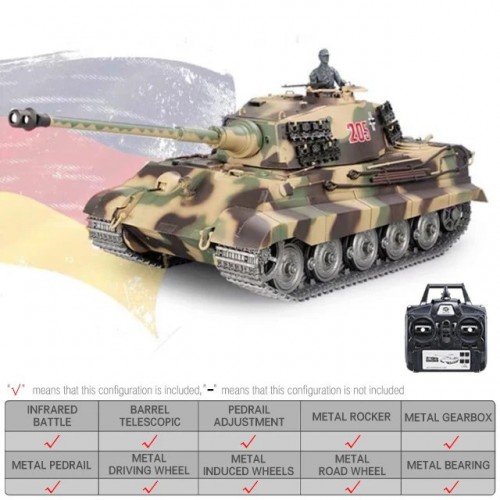 Heng Long 3888A German King Tiger RC Tank 320° Spin Turret 1/16 Upgrade Metal RC tank
