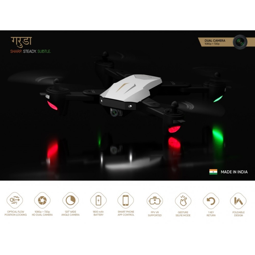 GARUDA 1080 BLACK| WiFi HD 1080P + 720 P FPV Dual Camera | PREMIUM BAG VERSION | Position Locking Drone