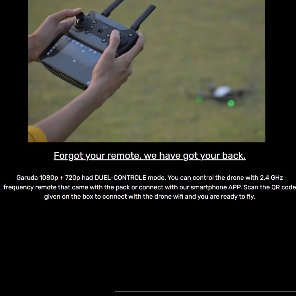 GARUDA 1080 BLACK| WiFi HD 1080P + 720 P FPV Dual Camera | BOX VERSION | Position Locking Drone GARUDA 1080 BLACK| WiFi HD 1080P + 720 P FPV Dual Camera | BOX VERSION | Position Locking Drone