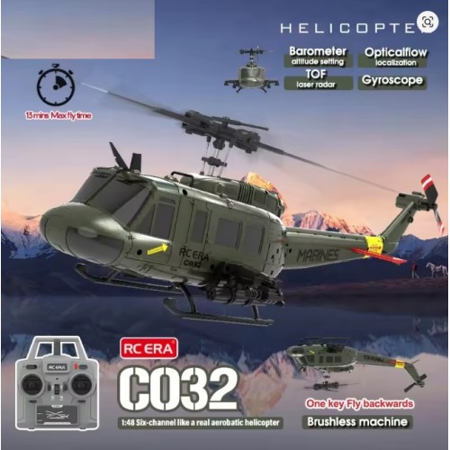 C032 RC Helicopter 2.4G 6-Aixs Gyroscope 6CH Altitude Hold Optical Flow Brushless Remote Control Helicopter - Military Green Version