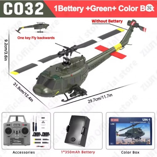 C032 RC Helicopter 2.4G 6-Aixs Gyroscope 6CH Altitude Hold Optical Flow Brushless Remote Control Helicopter - Military Green Version