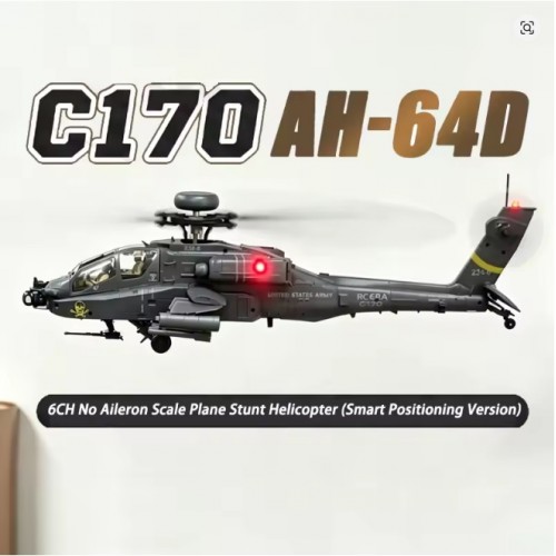 RC ERA C170 AH-64D Apache 2.4G 6CH 6G 1:48 Scale Altitude Hold Optical Flow Positioning TOF Altitude Hold Flybarless RC Helicopter RTF - Army Green