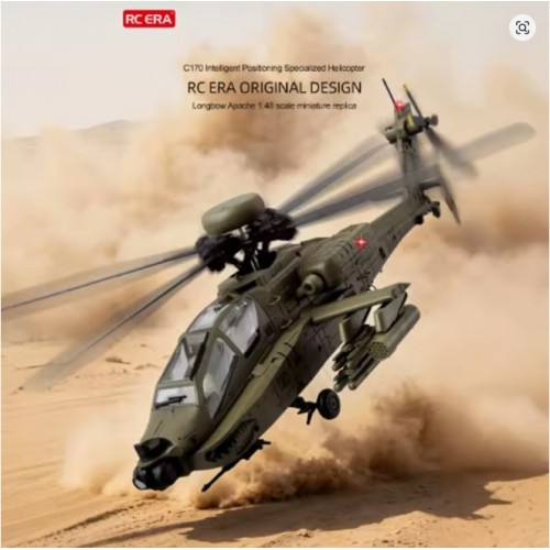 RC ERA C170 AH-64D Apache 2.4G 6CH 6G 1:48 Scale Altitude Hold Optical Flow Positioning TOF Altitude Hold Flybarless RC Helicopter RTF - Army Green