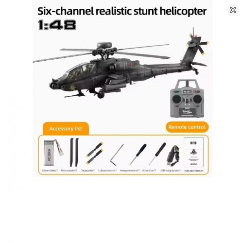 RC ERA C170 AH-64D Apache 2.4G 6CH 6G 1:48 Scale Altitude Hold Optical Flow Positioning TOF Altitude Hold Flybarless RC Helicopter RTF - Army Green