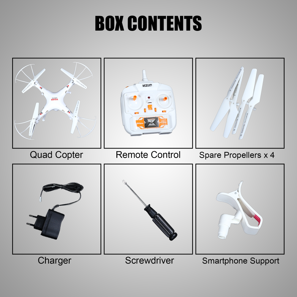 Vision Drone With Wifi Camera & Rc App Control In White Color Vision Drone With Wifi Camera & Rc App Control In White Color